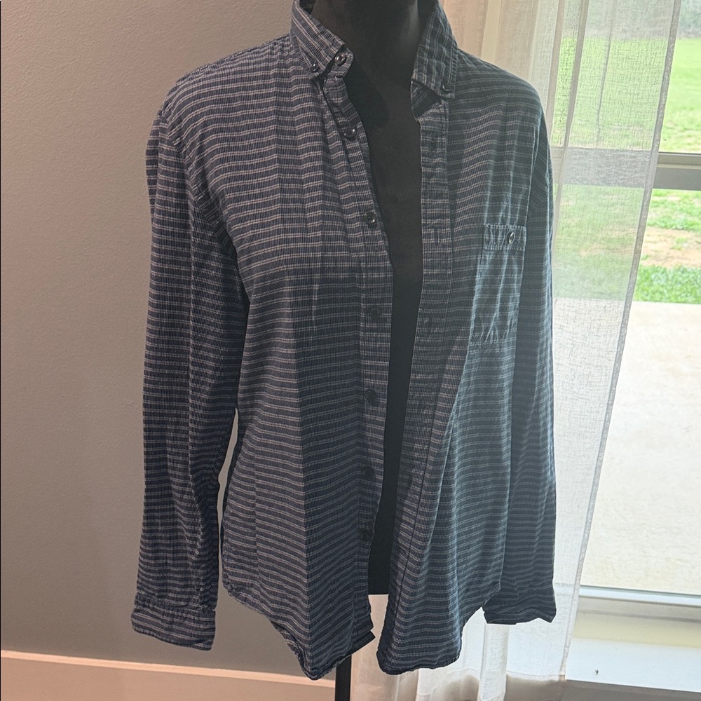 Express Blue Striped Button Down Shirt textured material M